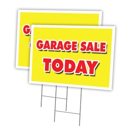Garage Sale Today 2 Pack of 18" x 24" Yard Sign & Stake | Advertise Your Business | Stake Included Image On Front Only | Made in The USA