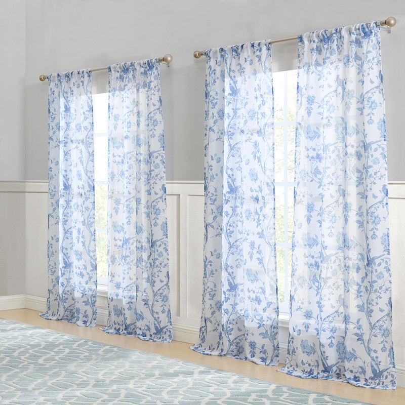 Laura Ashley Summer Palace Window Curtains with Rod Pocket, 84-inch