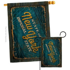 Americana Home & Garden New York Vintage Burlap Garden House Flag-Set Regional States American Territories Republic Country Particular Area Decoration Banner Small Yard Gift Double-Sided, Made in USA