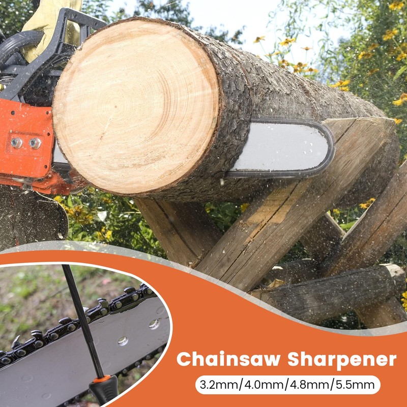 4 Pcs Chainsaw Sharpener, Chainsaw Files with Non-Slip Handle, 4