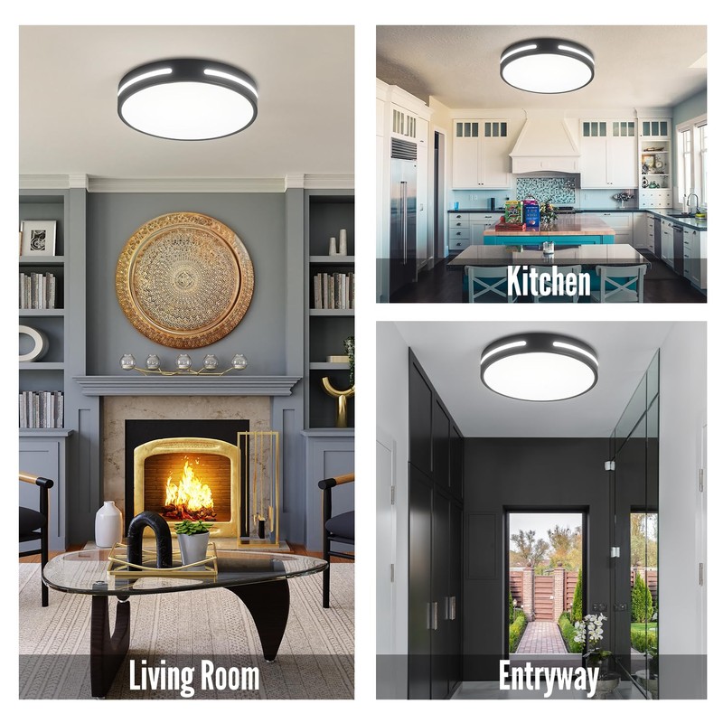 Wheatronic LED Ceiling Light Flush Mount 24W, Black Kitchen Light