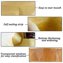 100 Pcs Kraft Paper Bags with Window, 7.1" x 10.2" Stand Up Pouches Bags, Zip Lock Food Storage Bags for Packaging Products, Reusable, Sealable