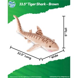 Real Planet Shark Plush Toy - Realistic Stuffed Animal Gift for Kids All Ages, Giant Shark Creature Plushie, Fun Christmas Birthday Gifts (Tiger Shark, 24") (33.5" Long)