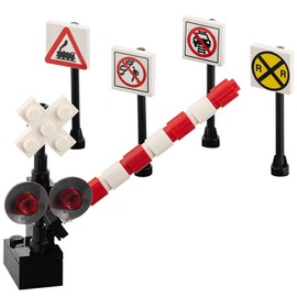 Building Bricks Toys Train Railroad Crossing Signal Crossing Gate 4 Signs City Town Miniature Railroad Modeling Kids AFOL