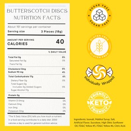 Sugar Free Butterscotch Hard Candy - 2 Lbs of Individually Wrapped Sugar Free Hard Candies - Low-calorie Smooth and Creamy Butterscotch Buttons - Packaged Fresh in NY