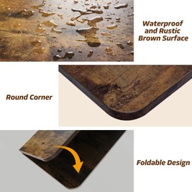 VIE DE AMAN Dog Crate Topper Wood for 24 30 36 42 48 inch Cages, Dog Crate Table Topper Foldable Dog Kennel Topper with Tassel Curtain, Rustic Style Dog Crate Top Rustic Brown(Dog Crate Not Include)