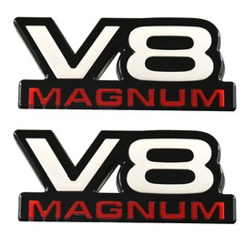 2Pcs V8 Magnum Emblems Fender Door Nameplate 3D Badge Stickers Logo 1500 Van Fit for 94-01 Magnum (Chrome Red)