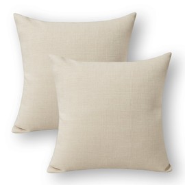 Jeanerlor Square Faux Lined Linen Decorative Striped Throw Pillow Case 24x24 inch Cushion Sham Set for Garden,2 Packs,(60 x 60 cm),Light Linen
