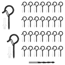 Littlegaofeithing Screw Hooks Black 30 Pack Heavy Duty Hook with Safety Buckle Ceiling Hooks Wood with Drill for Hanging Plant Baskets Lantern Cups