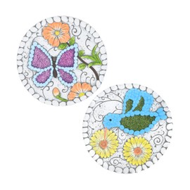Garden Stepping Stones Set of 2 Butterfly Outdoor Garden Decor 10 inch Round Decorative Stones Pavers for Garden Walkway Landscaping, Hummingbird Gifts (N6-YYD334)