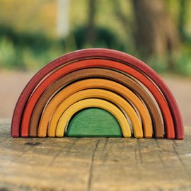 AVDAR 7Pcs Wooden Rainbow Stacker Toy, Wooden Rainbow Stacking Toy, Montessori Nesting Puzzle for Kids, Rainbow Blocks