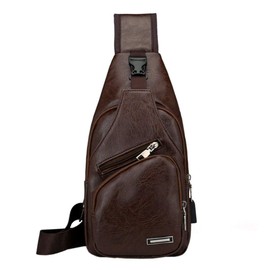 Xieben Vintage Leather Sling Chest Bag Shoulder Bag for Men Women Travelling Outdoor Shoulder Bag Backpack Daypack - -