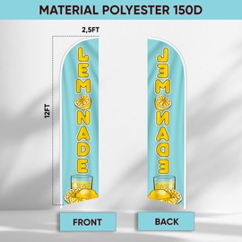 Lemonade Sign Feather Flag - Lemonade Banner Flag - Windless Swooper Flag Signs for Business 12ft x 2.5ft (Pole not included)