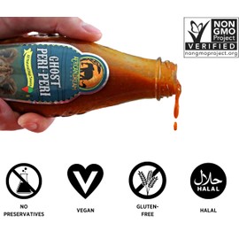 Ghost Peri-Peri Hot Sauce by African Dream Foods | All-Natural Spicy Piri-Piri Sauce with African Ghost Peppers | Vegan, Non-GMO, Gluten-Free| Glass Bottle, 5 fl oz