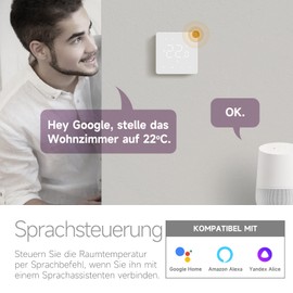 Beok Thermostat Heating Digital for Gas Boiler, Thermostat Underfloor Heating Smart WiFi Room Thermostat Compatible Alexa/Google Home/Tuya/Smart Life, 3A TGM50WIFI-WPB White