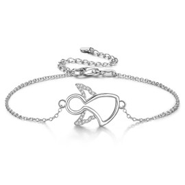 WOVEE Guardian Angel Bracelet Sterling Silver 925 Angel Communion Gifts Christening Gifts for Girls Children Women, Sterling Silver