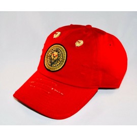 Damier Langevinè® Designer Trendy Distressed Fire Red Baseball Cap Lion Hat