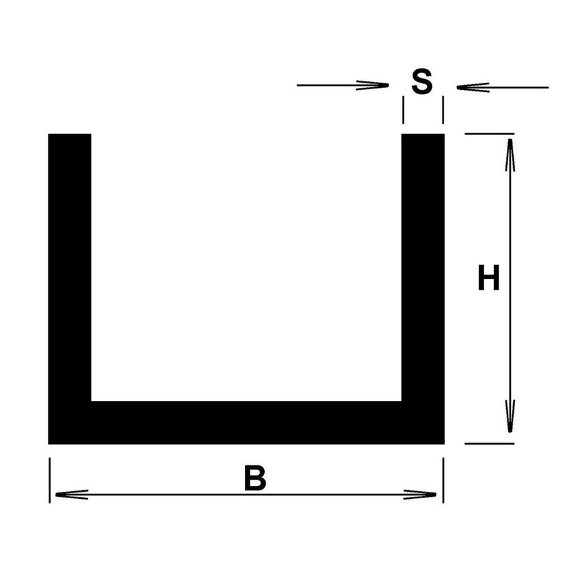 Aluminium U-profile AlMgSi05, H x W x H x S