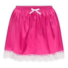 Satini Ruffle Lace Sissy Ruffled Silky Satin Underdress Petticoat Dolly Skirt, Bright pink