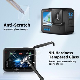 JJC 2 Pack Lens Screen Protector for GoPro HERO 12 11 10 Black Camera, 6 pcs Anti-Fingerprint Anti-Scratch Anti-Bubble - 9H Hardness 2.5D Rounded Edges Tempered Glass Screen Film Protector