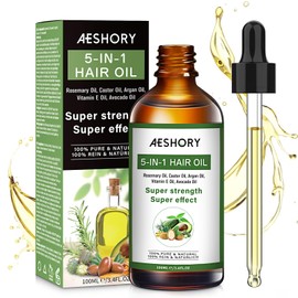 Aeshory Hair Oil - 5 IN 1 Hair Care Oil with Rosemary, Castor, Argan, Vitamin E, and Avocado for Hair Growth and Strengthening - Nourishing and Volumizing 3.38 fl oz