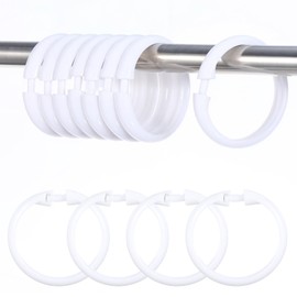 Oruola 12pcs White Plastic Shower Curtain Rings,O-Shape PP Plastic Material Shower Curtain Hook, Easy Snap Closure,Durable and Rustproof,Smooth Sliding for Bathroom,Tub,Changing Room