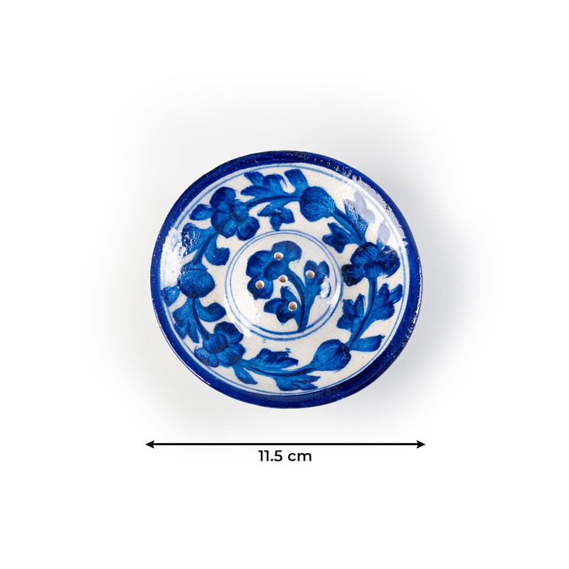 Tarini Gallery Blue Pottery Agarbatti Stand Ceramic Plate with Holes