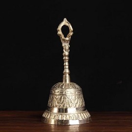 Classic Brass Cast Handbell with Handle, Counter Bell for Tables & Restaurants Gold