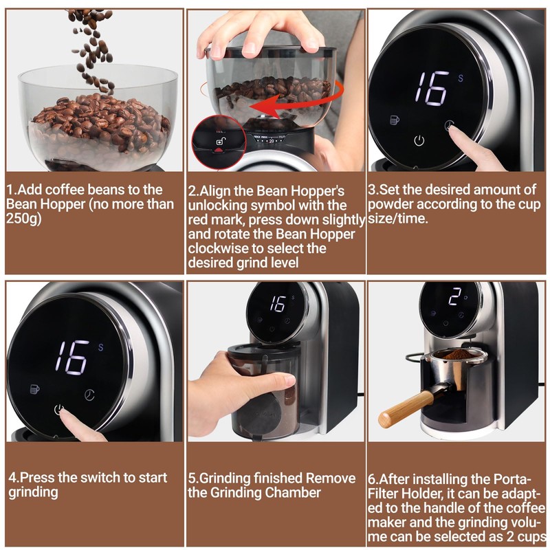 DITOSH Electric Coffee Grinder Touchscreen 2-14 Cup Conical Burr Coffee