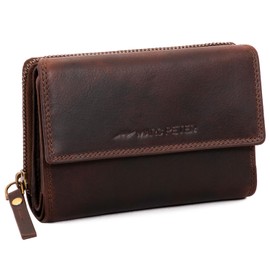 Marc Peter® Rosie Women's Leather RFID Wallet Large Vintage Purse for Women Leather Wallet with Zip in Gift Box Genuine Leather, Waxy Brown, Classic