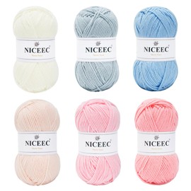 NICEEC 6×50g Soft Assorted Colors Yarn Sport Weight Yarn Bonbons Yarn for Crochet Knit 4 Ply Acrylic Yarn for DIY Project Starter Crochet Kit for Kids or Adults(6×145yds)-Series 13