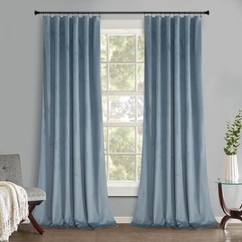 Roslynwood Stone Blue Velvet Curtains Room Darkening - Classic Solid Christmas Decorative Thermal Insulated Blackout Window Drapery for Living Room, W52 x L84-inch, 2 Panels/Rod Pocket