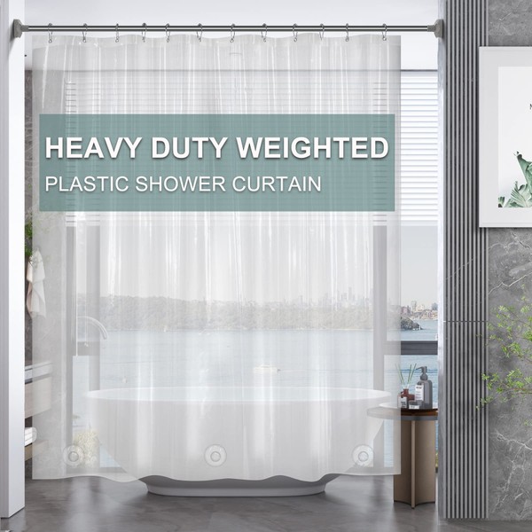 AmazerBath Plastic Shower Curtain Clear Premium PEVA, Clear Shower Curtain
