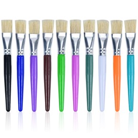 Pack of 10 Children's Paint Brushes, Flat Children's Brush Set, Bristle Brush, Watercolour Oil Painting Brush, Children's Painting Brush, School Painting Brush for Students, Beginners, Painting