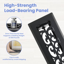 Howeall 2x12 Inches Heavy Duty Walkable Floor Register Easy Adjust Air Supply Lever Floor Vents - Charlotte Design - Vent Cover for Home Floor - Matte Black