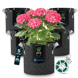 Hon&Guan Plant Bags Pack of 5 20 Litres / 5 Gal. Tomato Tub, Plant Bags with Handles & Metal Eyelets, Non-Woven Fabric Plant Bags for Low Stress Plant Training for Vegetables, Fruits, Grow Tent