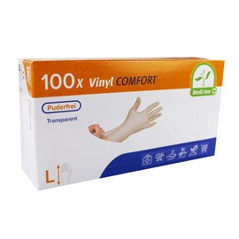 Medi-Inn Gloves, Vinyl Powder-Free "Comfort" Disposable Vinyl Gloves (Pack of 100, Size L)