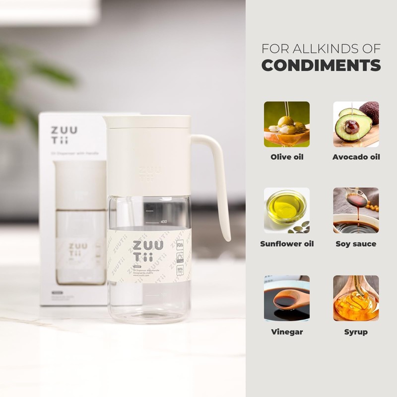 Zuutii Olive Oil Dispenser Bottle 18.6oz – Auto Flip Glass