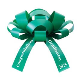 Graduation Car Bow – Congratulations Graduate 2025" – 30" Large Gift Bow for Cars, Gifts & Decorations – Includes Magnet & Car-Safe Sticker – Made in The USA (Green Bow White Font)