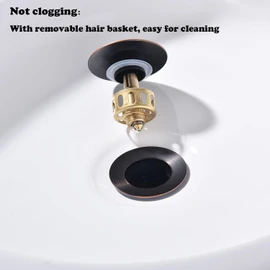 Bathroom Sink Drain, Vessel Sink Pop Up Drain Kit Oil Rubbed Bronze with Overflow Strainer Basket Hair Catcher, Detachable Basket Stopper Brass and Stainless Steel