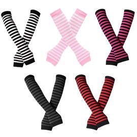 Long Fingerless Gloves Arm Warmers Women 5 Pairs in White, Black, Red, Pink, Rose Red, 30 cm, for Computer, Outdoor Activities and Winter Fashion