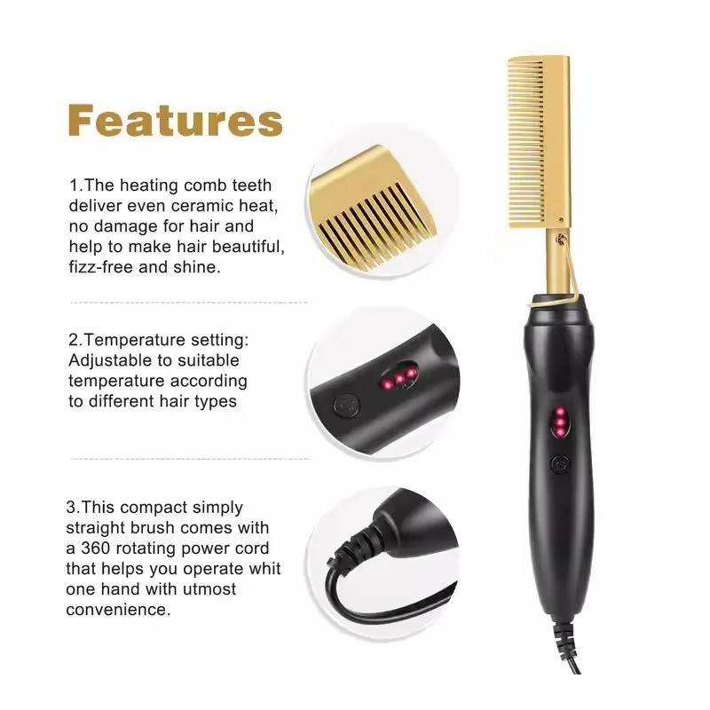 Professional Portable Electric Ceramic Hot Comb Hair Straightener Edge Control