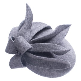 Lawliet Women Wool Felt Pillbox Fascinator Wedding Fedoras Party Gray Hats with Floral Design (Gray), One Size