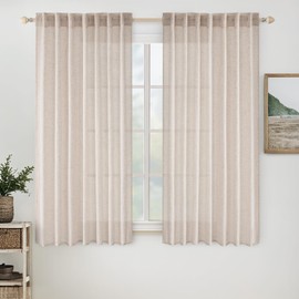MIULEE Natural White Linen Curtains 48 Inch Length 2 Panels for Bedroom Living Room, Soft Thick Linen Textured Window Drapes Semi Sheer Light Filtering Back Tab Rod Pocket Burlap Look Decor