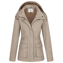 WenVen Women's Casual Utility Anorak Cotton Jacket Coat with Hood (Khaki, XL)