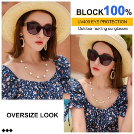 MARE AZZURO Cat Eye Reading Sunglasses Women Oversized Square Sunglasses Readers 0 1.0 1.25 1.5 1.75 2.0 2.25 2.5 2.75 3.0 3.5 (Black, 0.00)