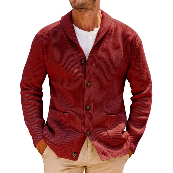 Runcati Mens Shawl Collar Cardigan Sweater Cable Knit Button Down