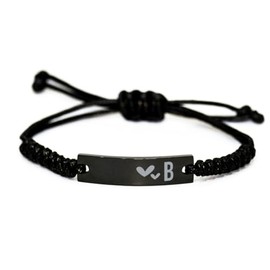 B Initial Bracelet for Men, Christmas Gift for Women, Family Daughter Son Birthday Gift, Black Rope Bracelet for Best Friend