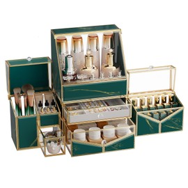 Youdepot Extra Large Makeup Organizer, Glass Cosmetic Storage with Drawers, Stackable Makeup and Jewelry Organizer for Vanity Table, Bathroom Countertop, Skincare, Lipsticks, Perfume, Brushes