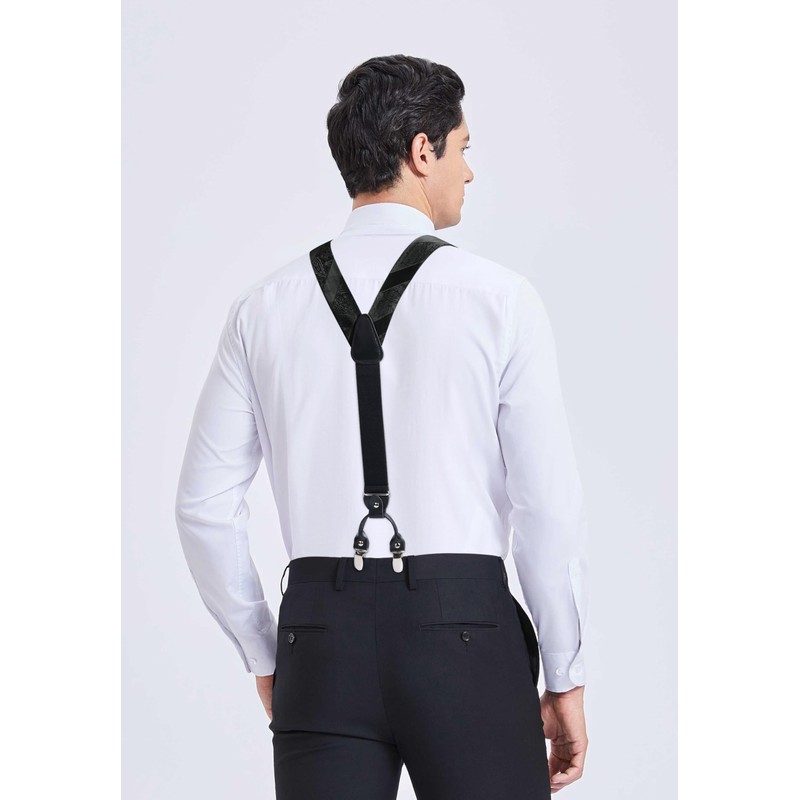 Suspenders and Bow Tie for Men Black Paisley Floral Bow